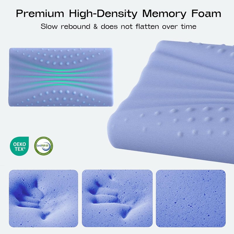 Ruizman Memory Foam Contour Pillow - Cooling Cervical Neck Pillow for Sleeping - Patented Ergonomic 2 Heights Design Contour Pillow for Side Back Stomach Sleepers (Light Blue) - Image 3